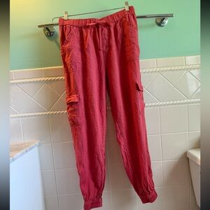 Linen Salmon Cargo Jogger Pants Nicole Miller